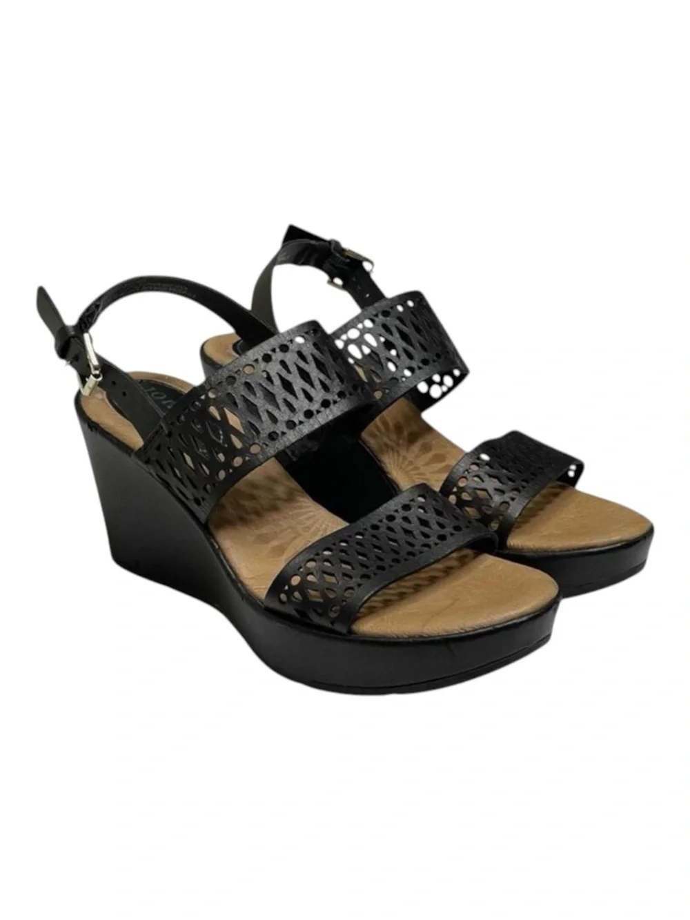 new Montana West ☀︎︎ Artisan Laser Cut Platform Wedge Sandals ☀︎︎ Black Leather